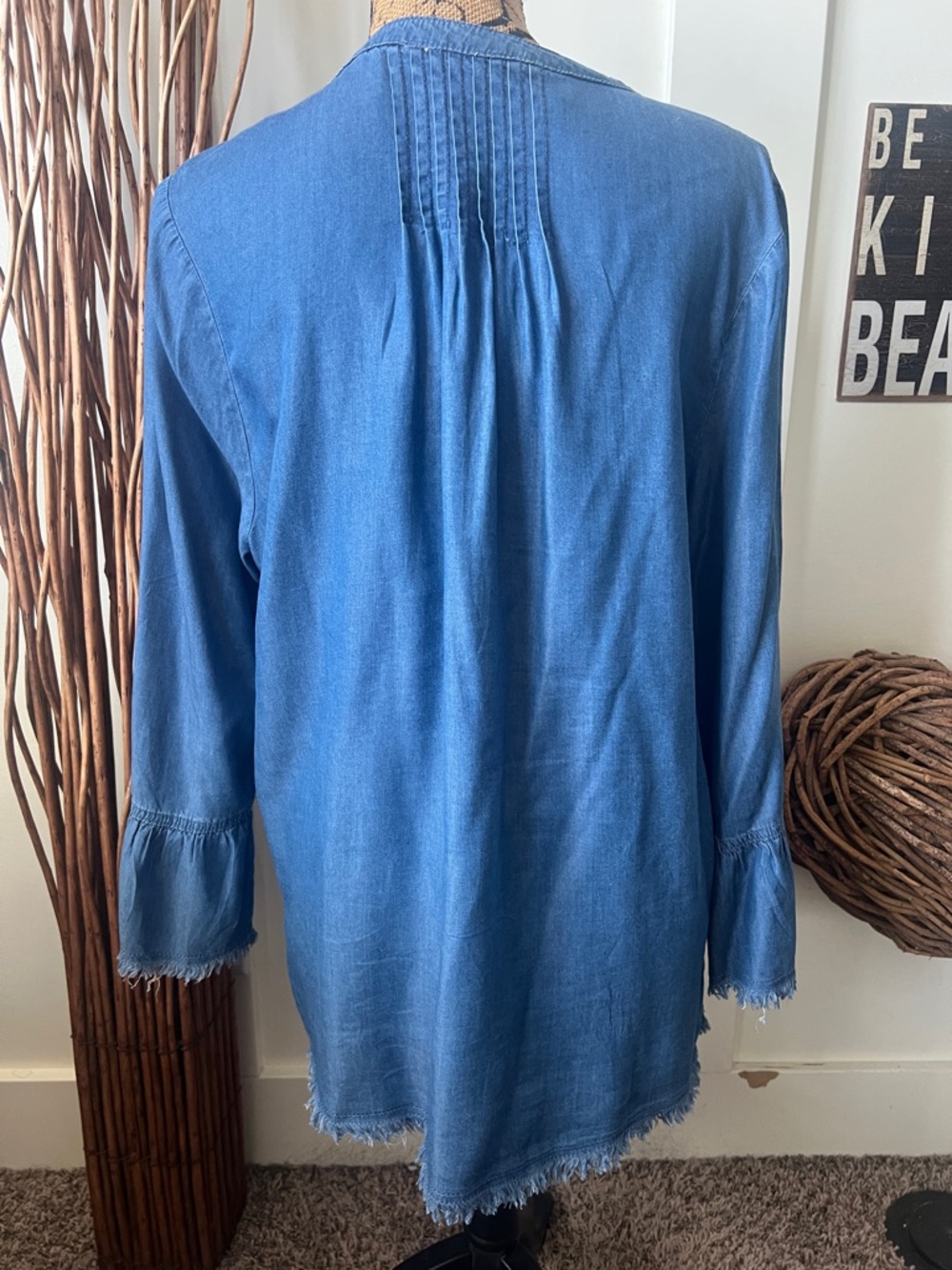 Embroidered Blue V-Neck Tunic Top - Picture 5 of 7